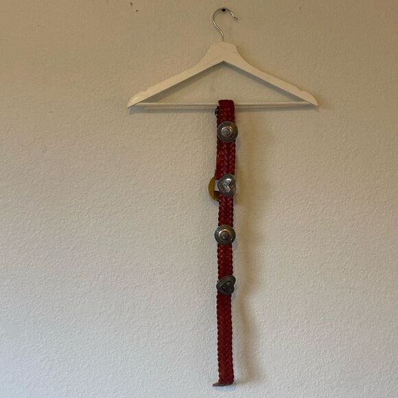 Vintage Accessories - Vintage Red 90's Western Woven Genuine Leather Heart Medallion Big Buckle Belt